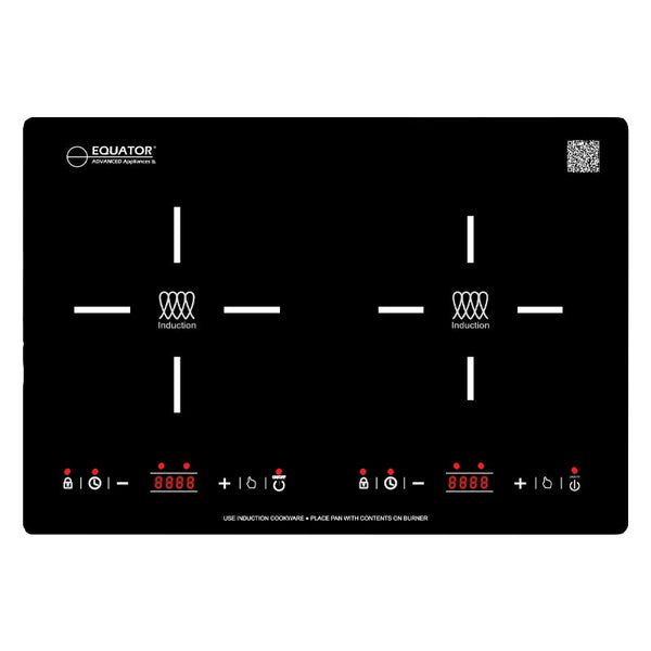 Equator Table de cuisson à induction encastrée/autoportante à 2 brûleurs horizontaux de 20 pouces en noir 